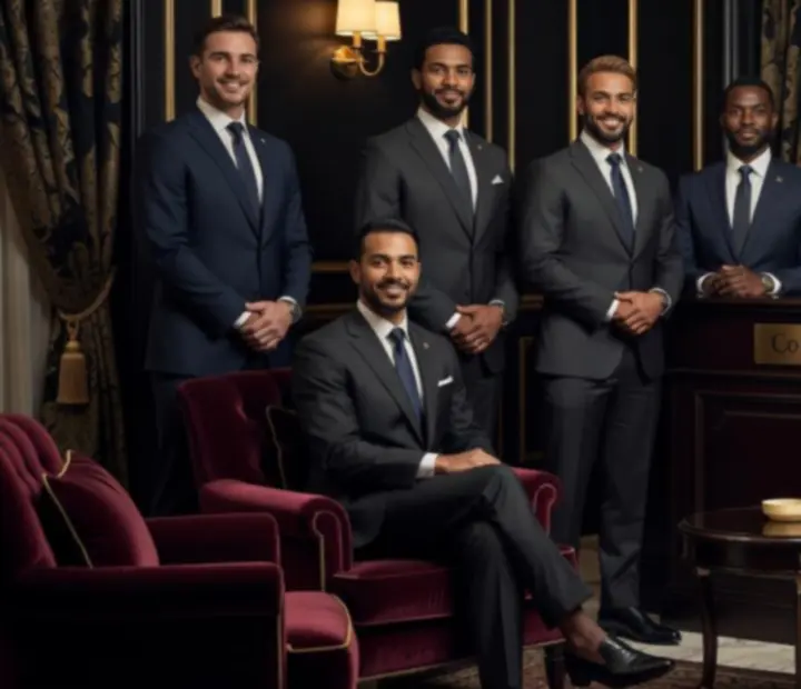Elegancki zespół concierge Salon Spotkań witający członków w prywatnym klubie kolacyjnym.