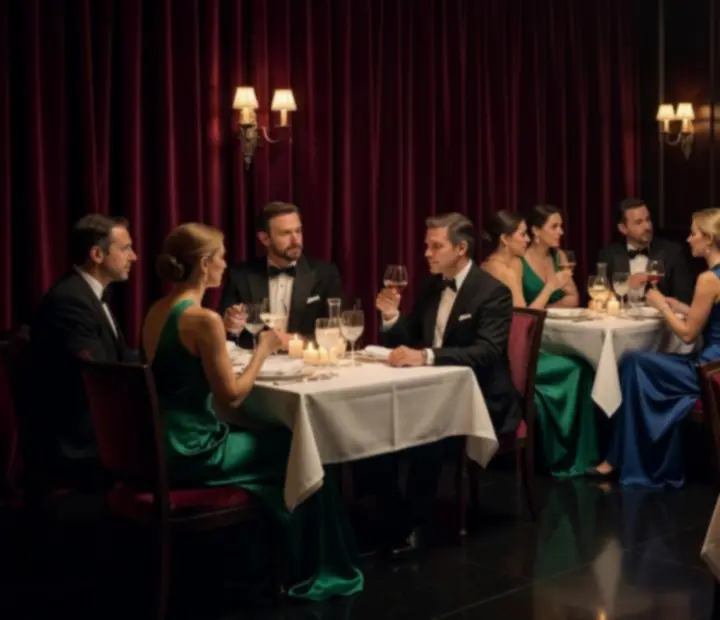 Eleganckie wieczorne wydarzenie w prywatnym salonie z zastawą i nastrojowym światłem